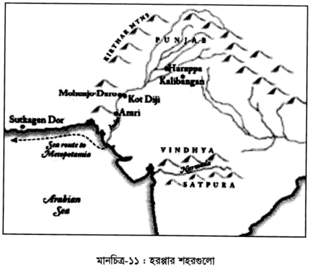 মানচিত্র-১১ : হরপ্পার শহরগুলো