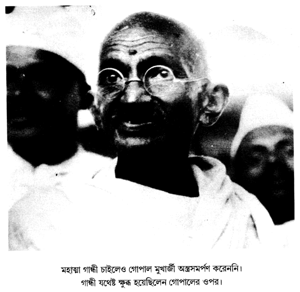 মহাত্মা গান্ধী চাইলেও গোপাল মুখার্জী অস্ত্রসমর্পণ করেননি।
গান্ধী যথেষ্ট ক্ষুব্ধ হয়েছিলেন গোপালের ওপর