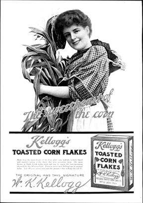 কেলগ কর্ণফ্লেক্সের শুরুর দিকের বিজ্ঞাপন