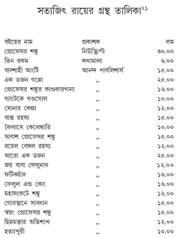 সত্যজিৎ রায়ের গ্রন্থ তালিকা