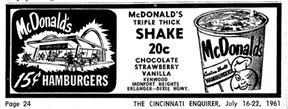 ১৯৬১ সালে ম্যাকডোনাল্ডের বিজ্ঞাপন