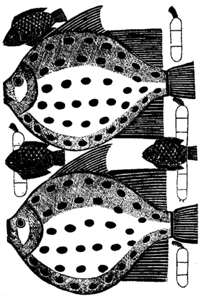 পুরনো কাঠখোদাইতে মাছ